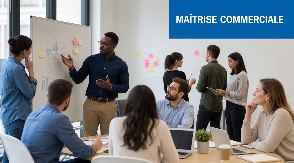 Un groupe de professionnels en réunion d'affaires collaborative autour d'un tableau blanc dans un bureau moderne.
