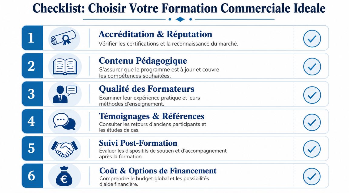 Une liste de contrôle en six points pour choisir la formation commerciale idéale pour votre développement professionnel.